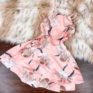 Pink Floral Fit and Flare Mini Dress